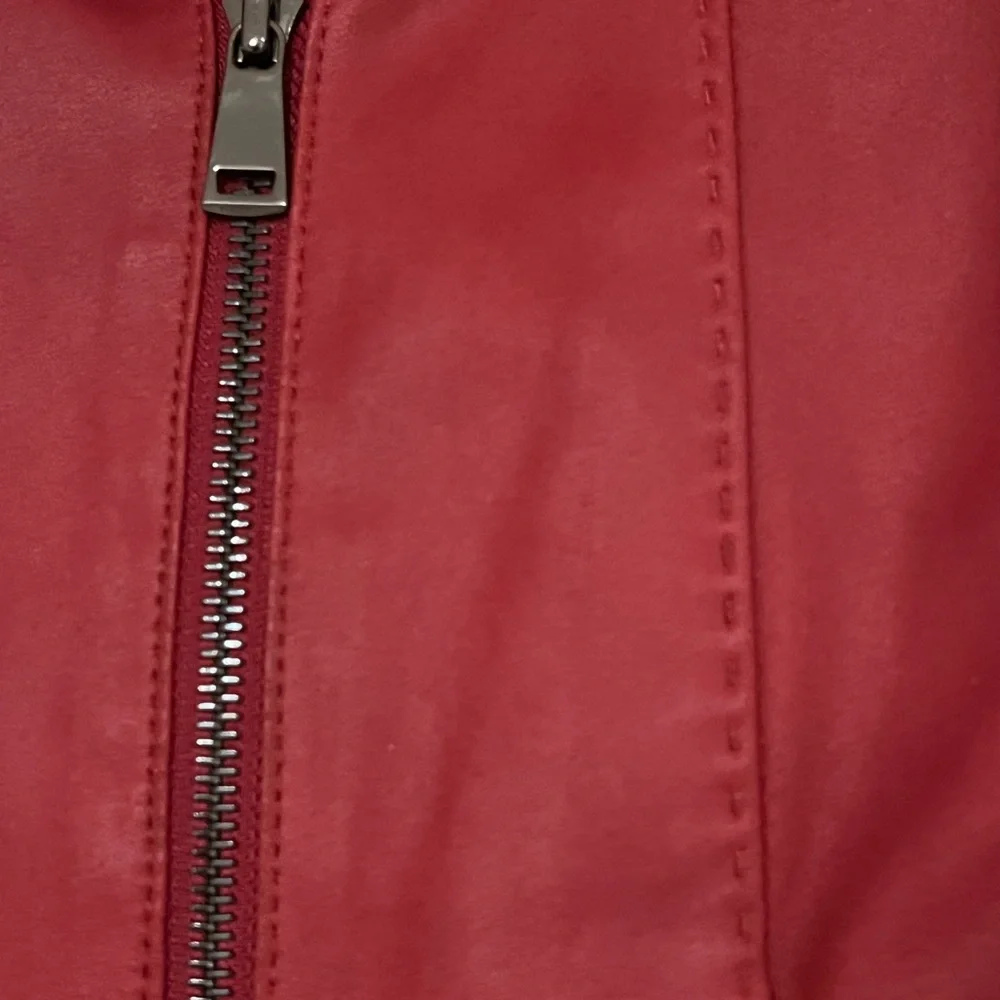 NWOT 🔥Vince Leather Moto Jacket Red X LARGE Womens Zip Up Layered - Picture 7 of 10